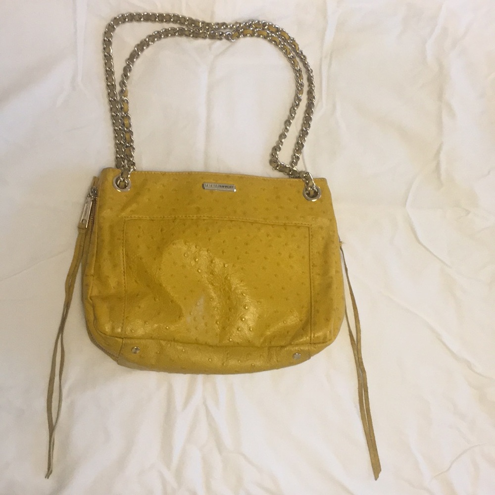 Rebecca Minkoff yellow ostrich-embossed swing bag